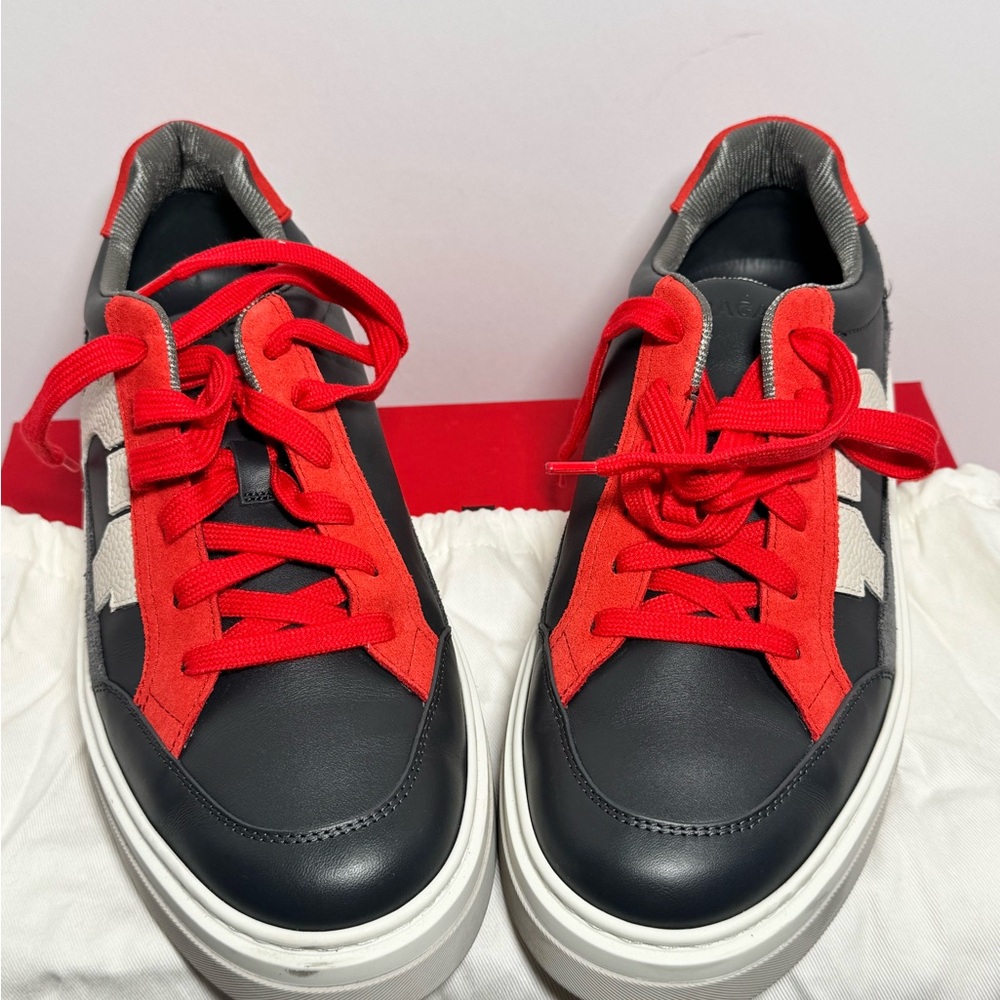 FERRAGAMO LIKE NEW Black and Red Leather Sneakers